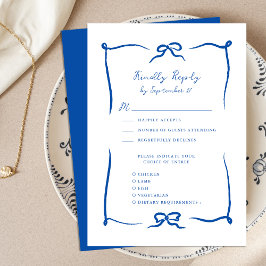 Hand Drawn Ribbon Doodle Französisch Blue Wedding RSVP Karte