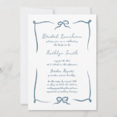 Hand Drawn Ribbon Dusty Blue Bridal Luncheon Einladung (Vorderseite)