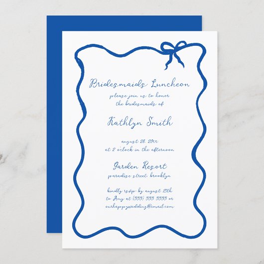 Hand Drawn Ribbon Französisch Blue Bridesmaids Lun Einladung