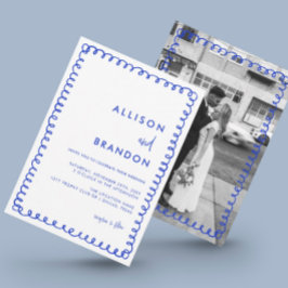 Hand Drawn Ribbon French Blue Wedding Foto Einladung