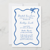 Hand Drawn Ribbon Whimsical Blue Bridal Luncheon Einladung (Vorderseite)