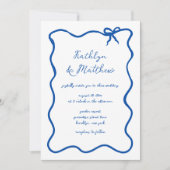 Hand Drawn Ribbon Whimsical Französisch Blue Weddi Einladung (Vorderseite)