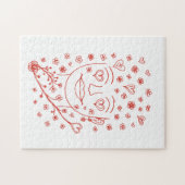 Hand-Drawn Romantic Line Art Face with Hearts and  Puzzle (Horizontal)