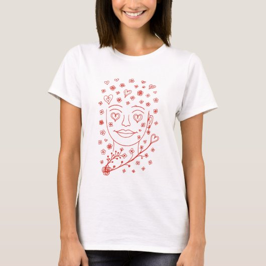 Hand-Drawn Romantic Line Art Illustration T-Shirt (Vorderseite)