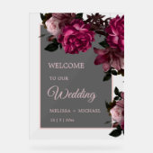 Hand Drawn Romantic Roses Wedding Welcome Acrylschild (Vorderseite)