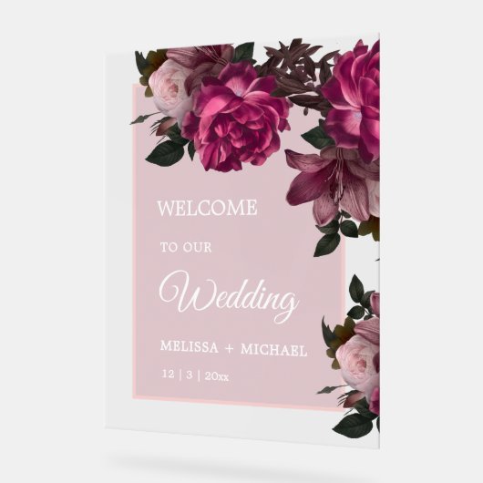 Hand Drawn Romantic Roses Wedding Welcome Acrylschild (Winkel)