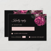 Hand Drawn Roses Black Floral RSVP Karte (Vorne/Hinten)