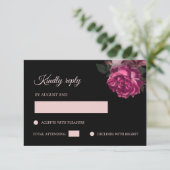 Hand Drawn Roses Black Floral RSVP Karte (Stehend Vorderseite)