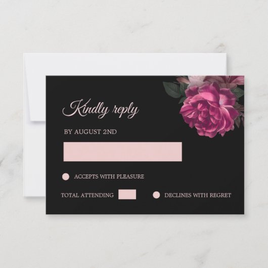 Hand Drawn Roses Black Floral RSVP Karte (Vorderseite)