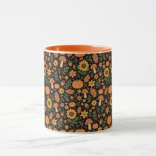Hand Drawn Rustic Fall Pattern Coffee Mug Tasse (Zentrum)