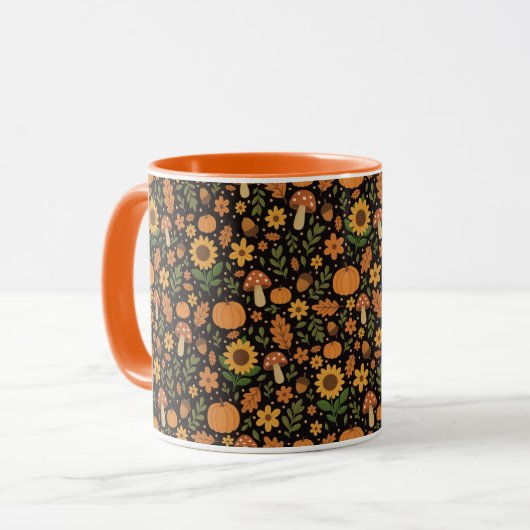 Hand Drawn Rustic Fall Pattern Coffee Mug Tasse (Vorderseite Links)