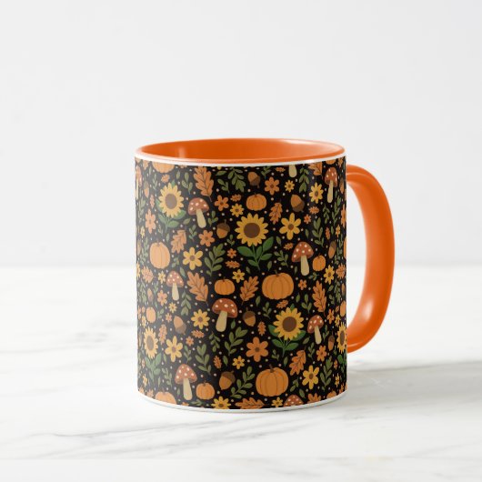 Hand Drawn Rustic Fall Pattern Coffee Mug Tasse (VorderseiteRechts)