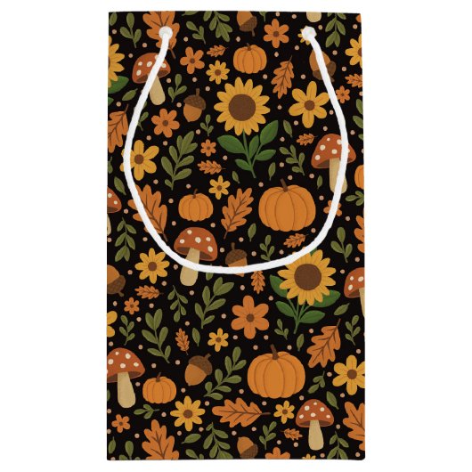 Hand Drawn Rustic Fall Pattern Gift Bag Kleine Geschenktüte (Rückseite)