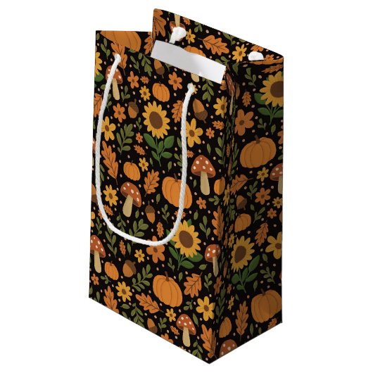 Hand Drawn Rustic Fall Pattern Gift Bag Kleine Geschenktüte (Rückseite Schrägansicht)