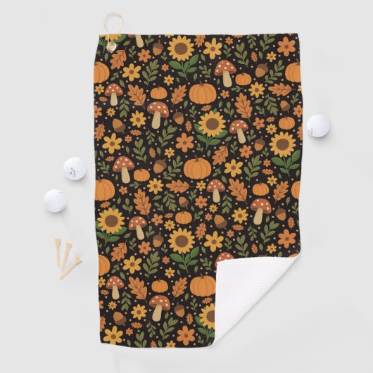 Hand Drawn Rustic Fall Pattern Golf Towel Golfhandtuch (Insitu)
