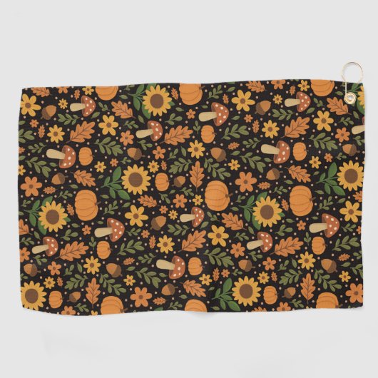 Hand Drawn Rustic Fall Pattern Golf Towel Golfhandtuch (Horizontal)