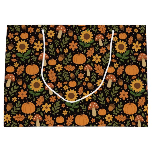 Hand Drawn Rustic Fall Pattern Large Gift Bag Große Geschenktüte (Vorderseite)