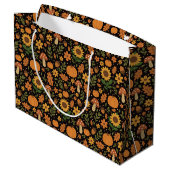 Hand Drawn Rustic Fall Pattern Large Gift Bag Große Geschenktüte (Rückseite Schrägansicht)
