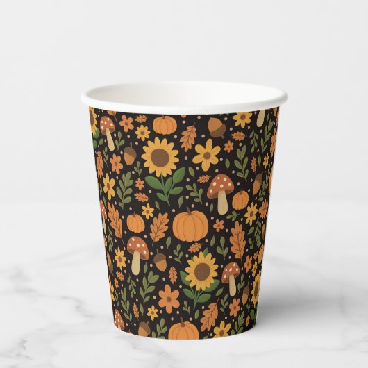 Hand Drawn Rustic Fall Pattern Paper Plates Pappbecher (Rückseite)