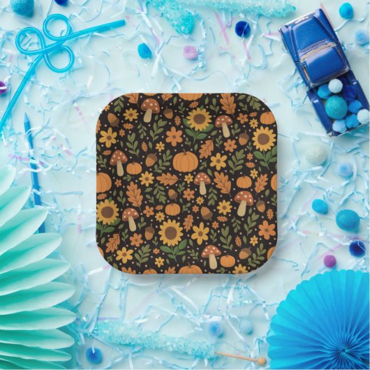 Hand Drawn Rustic Fall Pattern Paper Plates Pappteller (Party)