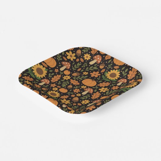 Hand Drawn Rustic Fall Pattern Paper Plates Pappteller (Gewinkelt)