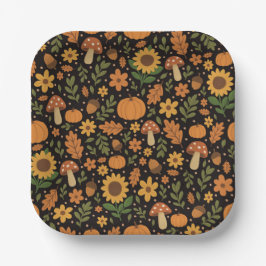 Hand Drawn Rustic Fall Pattern Paper Plates Pappteller