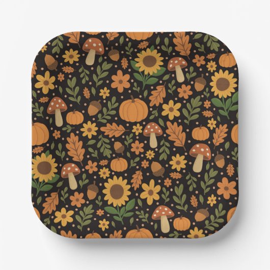 Hand Drawn Rustic Fall Pattern Paper Plates Pappteller (Vorderseite)