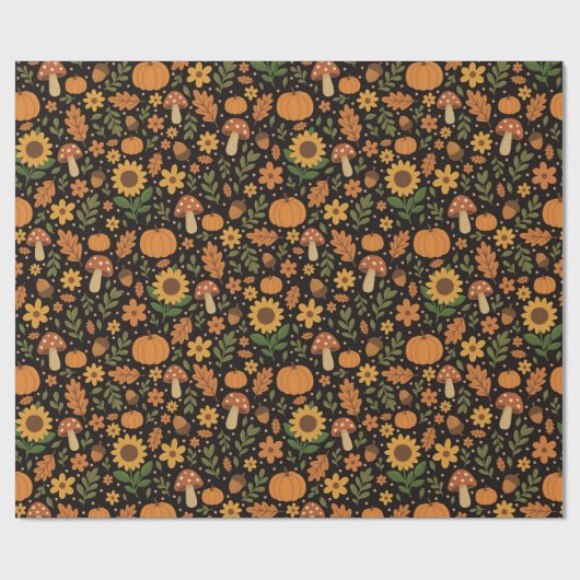 Hand Drawn Rustic Fall Pattern Wrapping Paper Roll Geschenkpapier (Flach)