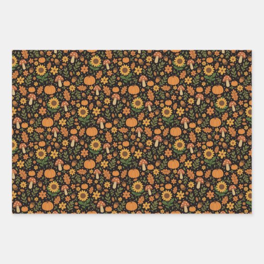 Hand Drawn Rustic Fall Pattern Wrapping Paper Set Geschenkpapier Set (Vorderseite 2)