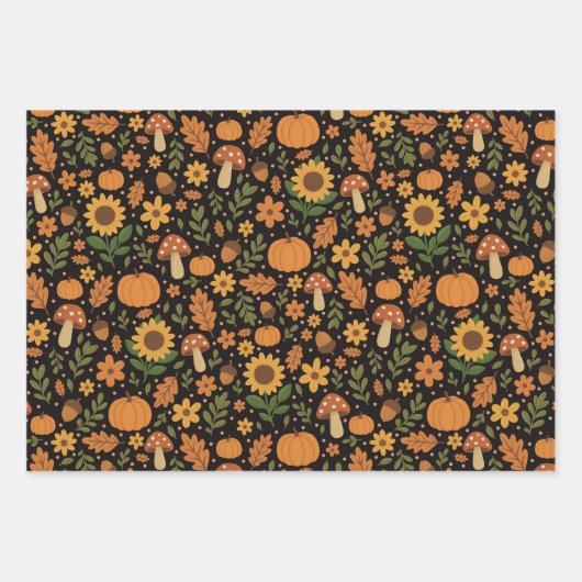 Hand Drawn Rustic Fall Pattern Wrapping Paper Set Geschenkpapier Set (Vorderseite)