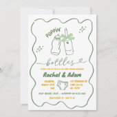 Hand Drawn Sage Green Poppin Bottles Baby Shower Einladung (Vorderseite)