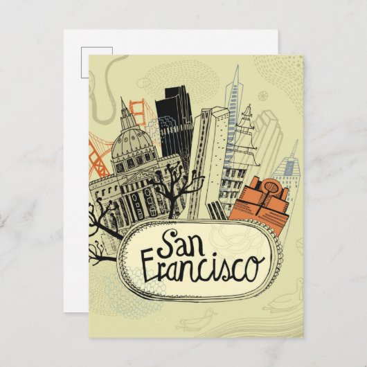 Hand Drawn San Francisco Postkarte (Vorne/Hinten)