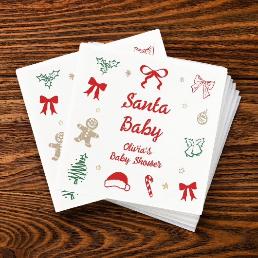 Hand Drawn Santa Baby Christmas Baby Shower Serviette