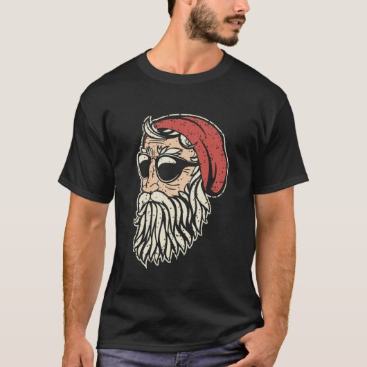 Hand Drawn Santa Basic Dark Christmas T-Shirt (Vorderseite)