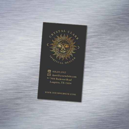 Hand Drawn schöne Celestial Sun Face Star Magnetische Visitenkarte (Beispiel)