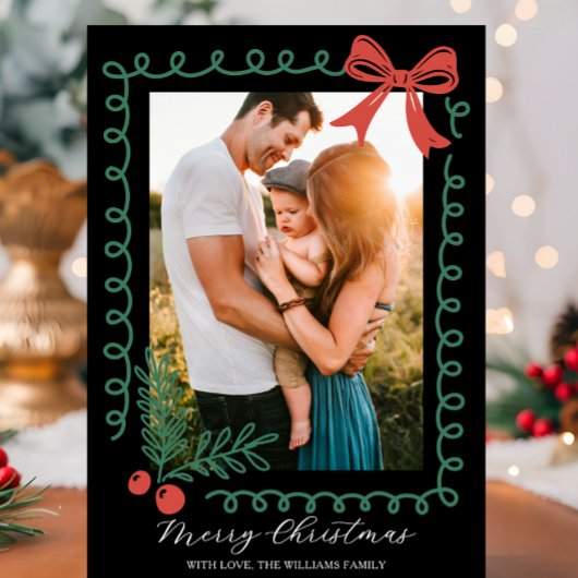 Hand Drawn Schwarz Rot Grün Frohe Weihnachten