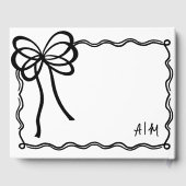 Hand Drawn Schwarz-weiß Bow Wedding Gästebuch (Rückseite)