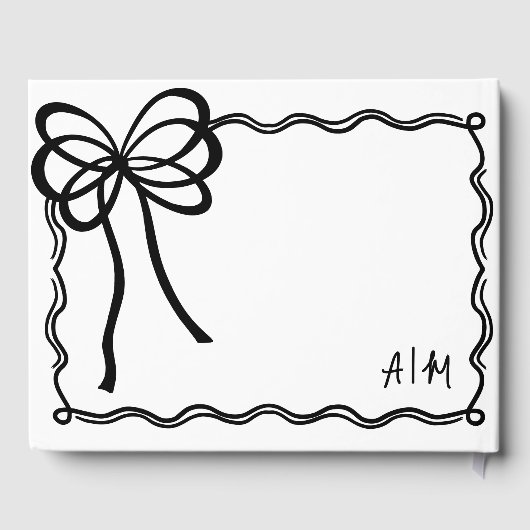 Hand Drawn Schwarz-weiß Bow Wedding Gästebuch (Rückseite)