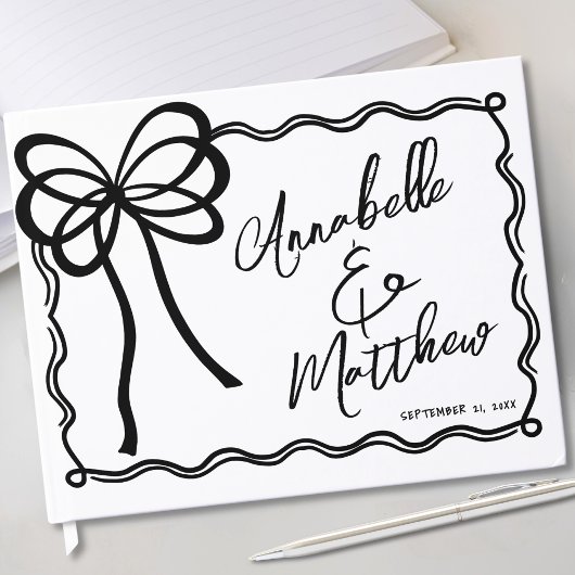 Hand Drawn Schwarz-weiß Bow Wedding Gästebuch