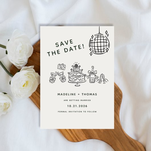 Hand Drawn Scribble Disco Wedding Save the Date