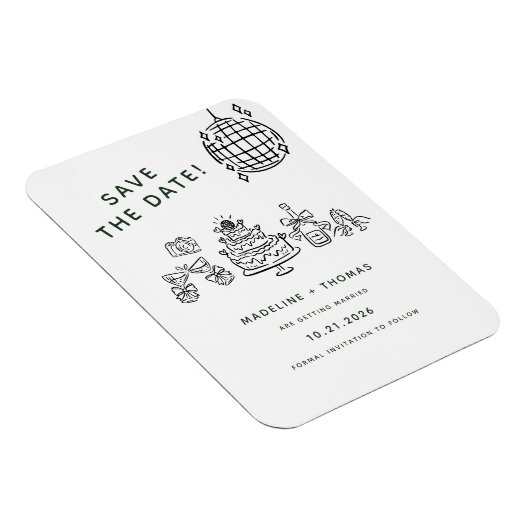 Hand Drawn Scribble Disco Wedding Save the Date Magnet (Rechte Seite)
