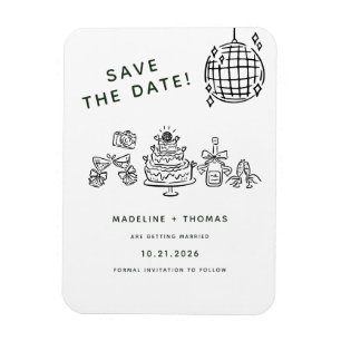 Hand Drawn Scribble Disco Wedding Save the Date Magnet