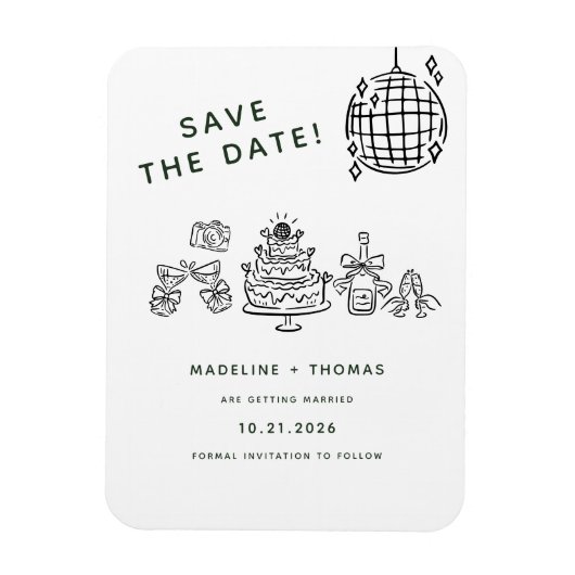 Hand Drawn Scribble Disco Wedding Save the Date Magnet (Vertikal)