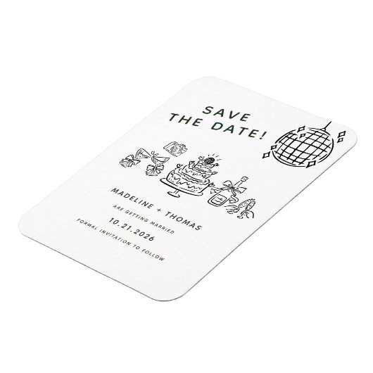 Hand Drawn Scribble Disco Wedding Save the Date Magnet (Linke Seite)