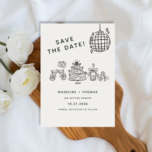 Hand Drawn Scribble Disco Wedding Save the Date Magneteinladung