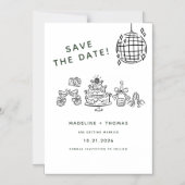 Hand Drawn Scribble Disco Wedding Save the Date Magneteinladung (Vorderseite)