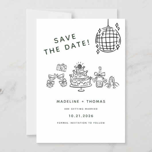 Hand Drawn Scribble Disco Wedding Save the Date Magneteinladung (Vorderseite)