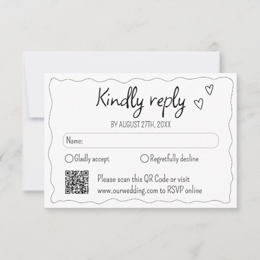 Hand Drawn Scribble Doodle Wedding RSVP Karte (Vorderseite)