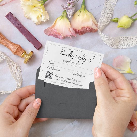 Hand Drawn Scribble Doodle Wedding RSVP Karte