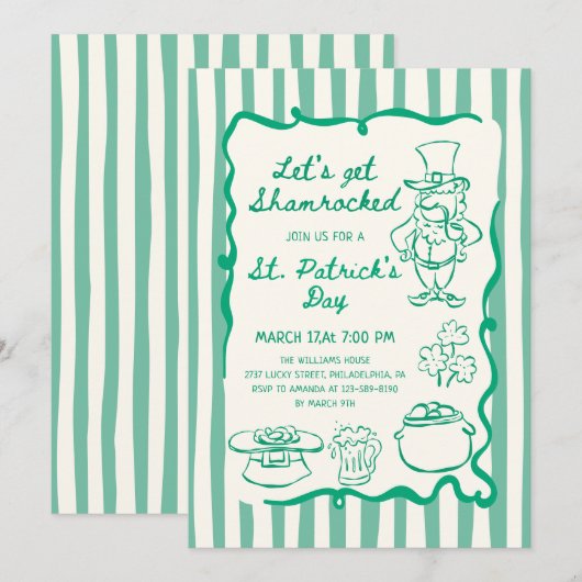 Hand Drawn Scribble Doodles Green St Patrick's Day Einladung (Vorne/Hinten)